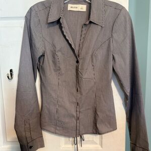 Hollister Brown and White Checkered Blouse Womens S